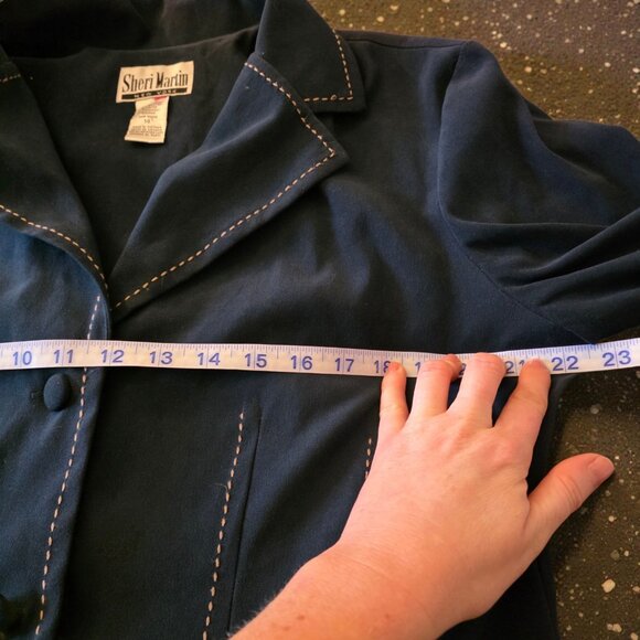 Sheri Martin New York Faux Suede Jacket Dark Green Size 14 Topstitch Blazer - Picture 12 of 16